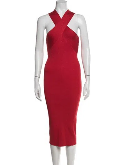 Pre-owned Le Superbe Halterneck Midi Length Dress In Red