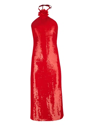 Le Superbe Kaia Halterneck Sequinned Dress In Red