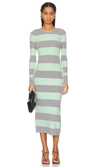 Le Superbe Knit Kate Dress In Mint Heather Grey Rugby Stripe
