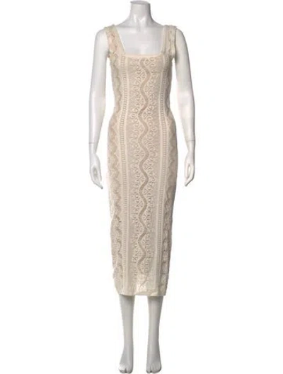 Pre-owned Le Superbe Lace Pattern Midi Length Dress In Neutrals