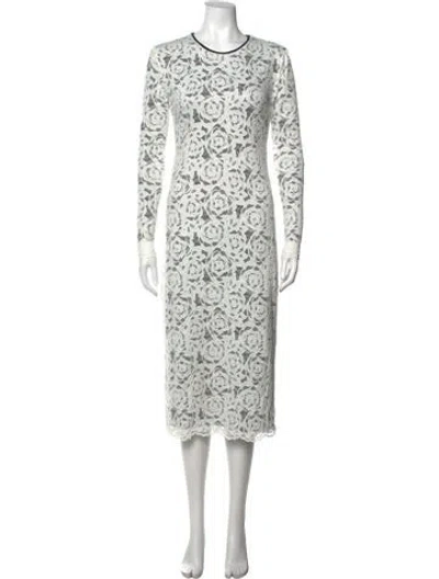 Pre-owned Le Superbe Lace Pattern Midi Length Dress In White