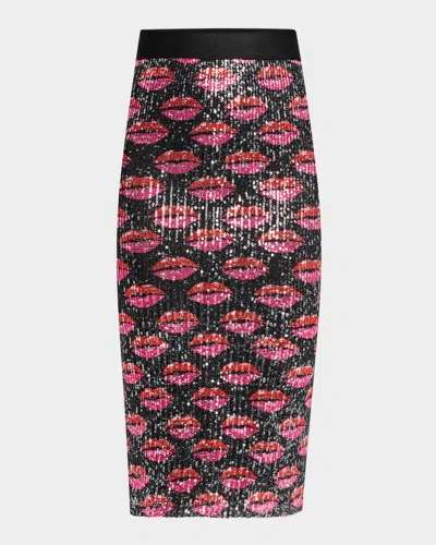 Le Superbe Liza Kiss Kiss Sequined Skirt In Hot Lips