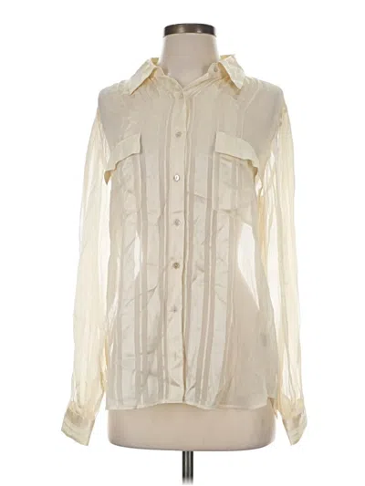Pre-owned Le Superbe Long Sleeve Silk Top Ivory Square Neckline Tops