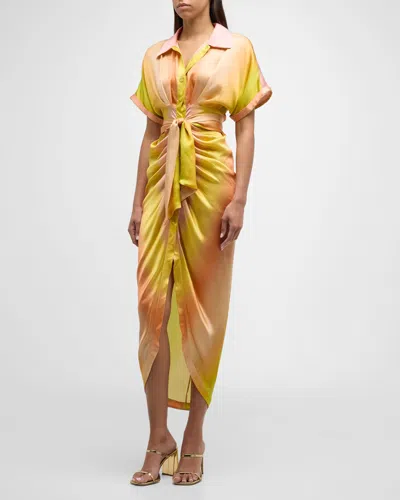 Le Superbe Miko Draped Short-sleeve Shirtdress In Ombre Sunset