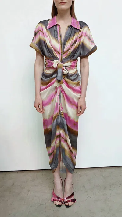 Le Superbe Miko Midi Dress In Shibori Stripe In Pink