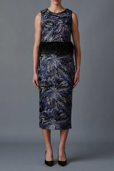 Le Superbe Murakami Top In Midnight Abstract Floral In Blue