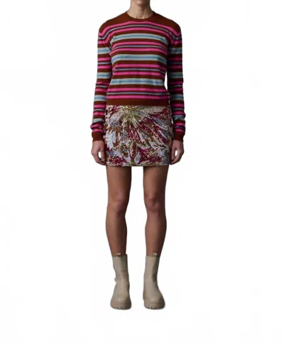 Le Superbe My Crew Sweater In Rust Multi Stripe
