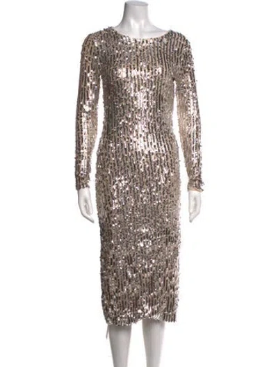 Pre-owned Le Superbe Patterned Midi Length Dress In Metallic/silver