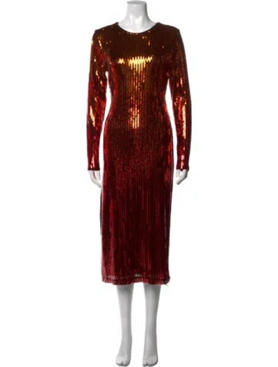 Pre-owned Le Superbe Patterned Midi Length Dress W/ Tags In Orange