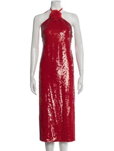 Pre-owned Le Superbe Patterned Midi Length Dress W/ Tags In Red