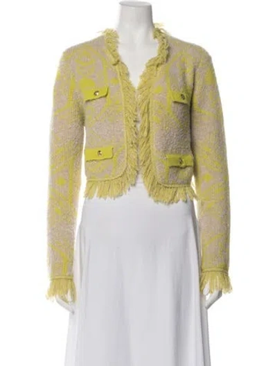 Pre-owned Le Superbe Patterned V-neck Sweater In Green