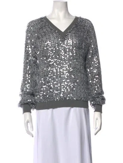 Pre-owned Le Superbe Patterned V-neck Sweater In Grey
