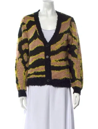 Pre-owned Le Superbe Patterned V-neck Sweater W/ Tags In Black/pink/yellow