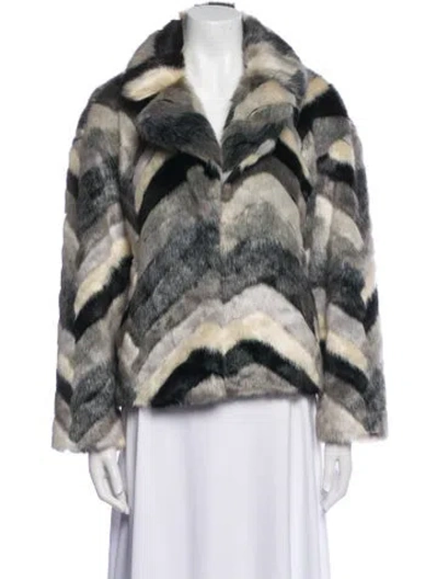 Pre-owned Le Superbe Plaid Print Faux Fur Jacket In Gray