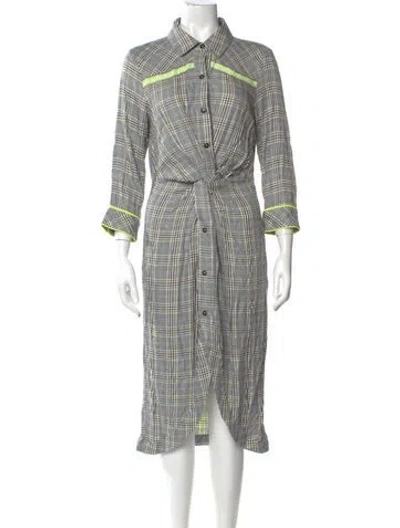 Pre-owned Le Superbe Plaid Print Midi Length Dress In Gray