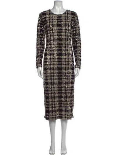 Pre-owned Le Superbe Plaid Print Midi Length Dress In Neutrals