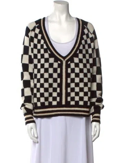 Pre-owned Le Superbe Plaid Print V-neck Sweater In Black