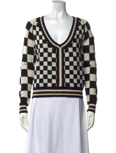 Pre-owned Le Superbe Plaid Print V-neck Sweater In Black
