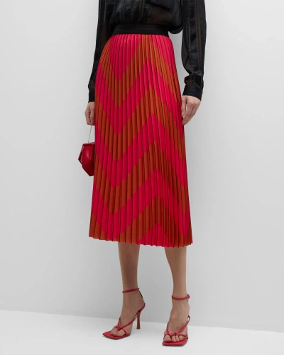 Le Superbe Pleated Chevron Midi Skirt In Red