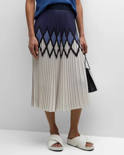 Le Superbe Pleated Diamond Midi Skirt In Multi