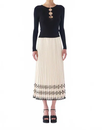 Le Superbe Pleated Faux Leather Skirt In Ivory / Black Eyelet In Multi