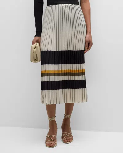 Le Superbe Pleated Stripe Midi Skirt In Cream Multi