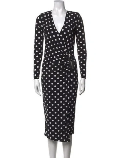 Pre-owned Le Superbe Polka Dot Print Midi Length Dress In Black