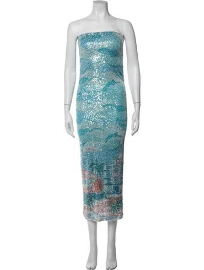 Pre-owned Le Superbe Printed Long Dress In Blue
