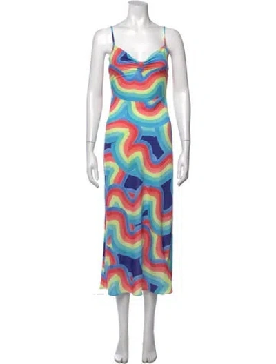 Pre-owned Le Superbe Printed Midi Length Dress In Blue