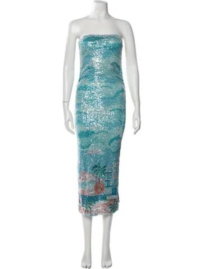 Pre-owned Le Superbe Printed Midi Length Dress W/ Tags In Blue