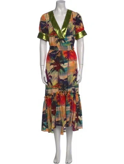 Pre-owned Le Superbe Printed Midi Length Dress In Yellow