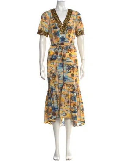 Pre-owned Le Superbe Printed Midi Length Dress In Yellow