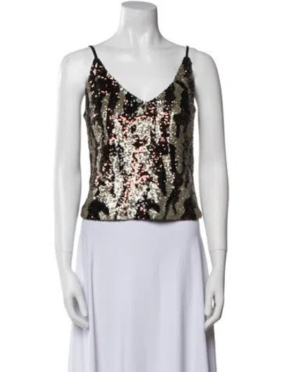 Pre-owned Le Superbe Printed V-neck Crop Top In Purple