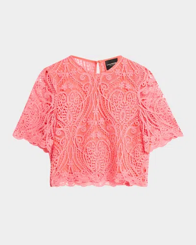 Le Superbe Rosey Lace Short-sleeve Tee In Rosey Glo