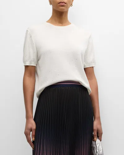 Le Superbe Short-sleeve Cashmere Crewneck Top In Ivory Clear