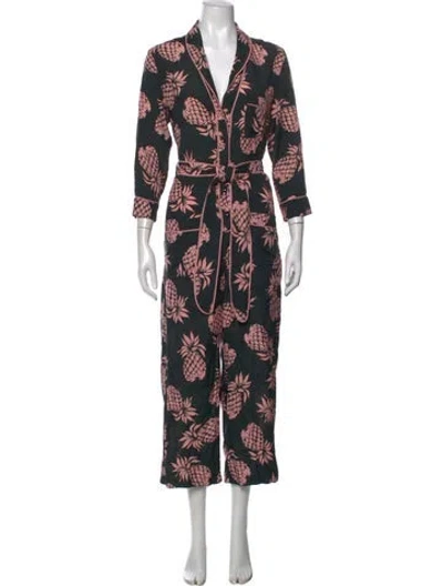Pre-owned Le Superbe Silk Floral Print Jumpsuit In Black