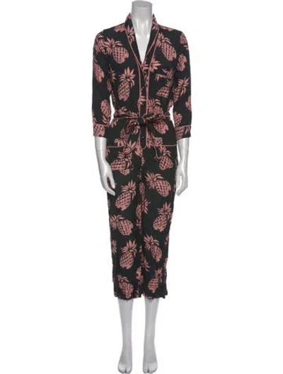 Pre-owned Le Superbe Silk Printed Jumpsuit In Black