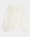 Le Superbe Sparkling Long-sleeve Femme Blouse In Sheer White