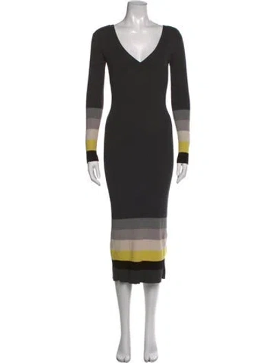 Pre-owned Le Superbe Striped Midi Length Dress In Gray