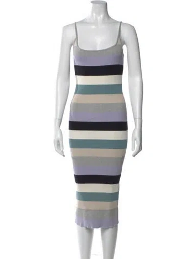 Pre-owned Le Superbe Striped Midi Length Dress In White