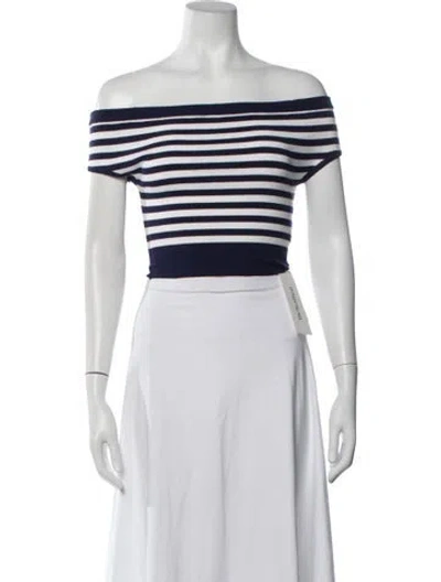 Pre-owned Le Superbe Striped Off-the-shoulder Sweater In White