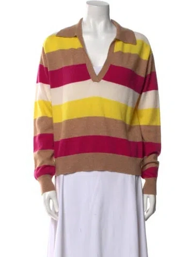 Pre-owned Le Superbe Striped V-neck Sweater In Brown