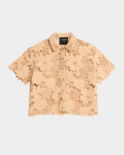 LE SUPERBE SUNTAN SHORT-SLEEVE LACE CAMP SHIRT