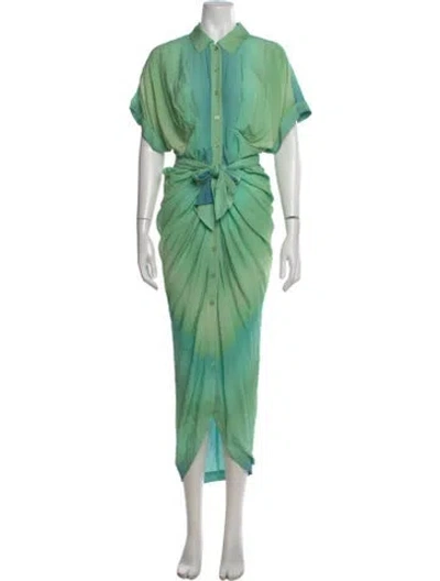 Pre-owned Le Superbe Tie-dye Print Long Dress In Green