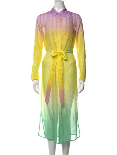 Pre-owned Le Superbe Tie-dye Print Midi Length Dress In Yellow