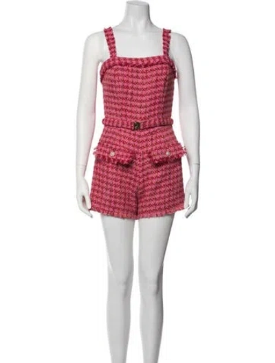Pre-owned Le Superbe Tweed Pattern Square Neckline Romper In Red
