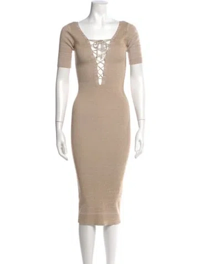 Pre-owned Le Superbe V-neck Midi Length Dress In Neutral