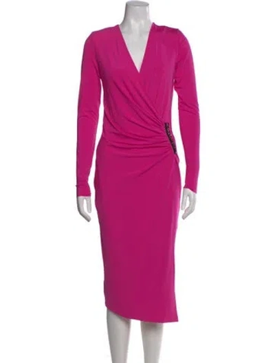 Pre-owned Le Superbe V-neck Midi Length Dress In Pink