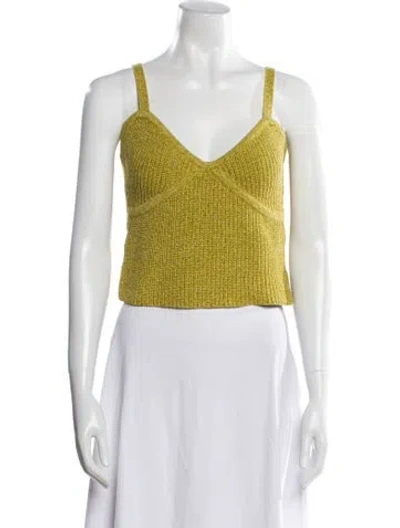 Pre-owned Le Superbe V-neck Sleeveless Crop Top In Yellow