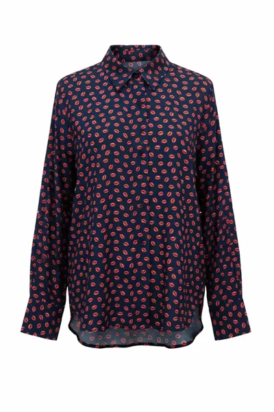 Le Superbe Women's Many Kisses Shirt In Navy / Lip Print In Blue
